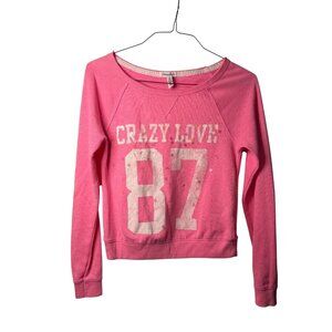VTG Aeropostale Womens Small Pink Sweatshirt Crazy Love 87 Sequin Y2K Streetwear